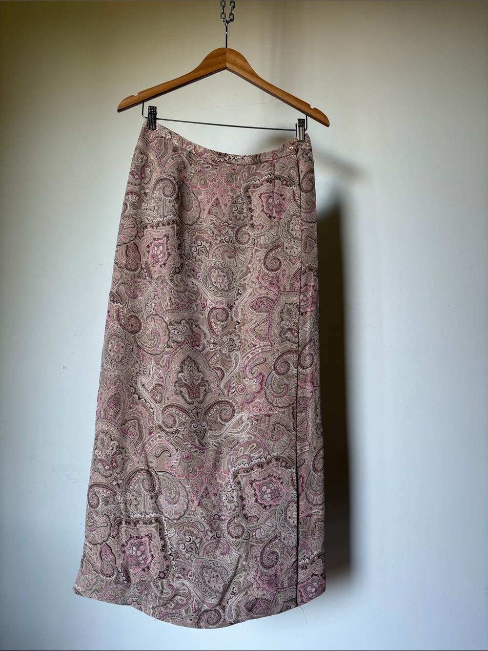 Y2K Wrap Skirt 100% Silk Pink Beige Paisly Vintage Size 12 Modern S/M